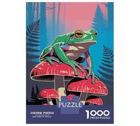 Jigsaw Puzzles 1000 Pieces for Adults Frog on Mushrooms in Forest Illustration Puzzles for Adults Fun Games Improve Memory Deal As Gifts for The Whole Family 52x38cm/1000pcs