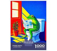 Jigsaw Puzzles 1000 Pieces for Adults Frog Reading Newspaper on Toilet Puzzle for Adults Toy Wall Decor Hand Speed Race Stress Reduction Gifts 70x50cm/1000pcs
