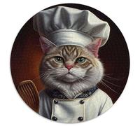 Jigsaw Puzzles 1000 Pieces for Adults Funny Cat Chef Animal Round Jigsaw Puzzles 1000 Pieces for Adults Perfect for Family Fun, Party Games, Birthday Party Favors 67.5x67.5cm