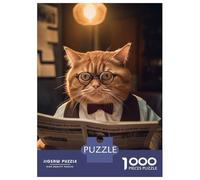 Jigsaw Puzzles 1000 Pieces for Adults Funny Cat Glasses Reading Jigsaw for Adults Anti-Stress Toys Birthday Present Stress Reduction Gifts 38x26cm/1000pcs
