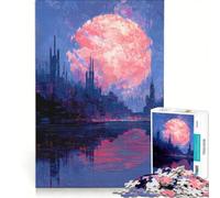 Jigsaw Puzzles 1000 Pieces for Adults Futuristic Cityscape with Red Moon Reflection, Educational Toy, Tough Challenge, Artists Collection, Fine Art 50x75cm