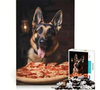 Jigsaw Puzzles 1000 Pieces for Adults German Shepherd Pizza Pup, Educational Toy, Tough Challenge, Artists Collection, Fine Art 38x26cm