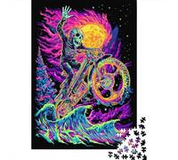 Jigsaw Puzzles 1000 Pieces for Adults Ghost Rider Motorcycle Art Print Adult Jigsaw Relax Games Difficult Challenge Help The Brain Exercise 38x26cm/1000pcs