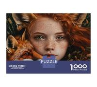 Jigsaw Puzzles 1000 Pieces for Adults Girl with Fox Fantasy Art Print Puzzles for Adults Fun Games Improve Memory Deal As Gifts for The Whole Family 70x50cm/1000pcs