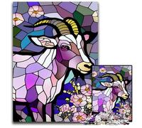 Jigsaw Puzzles 1000 Pieces for Adults Goat Stained Glass StyleWooden Jigsaw Puzzles for Home Decor Holiday Fun 1000 PCS(75x50cm)