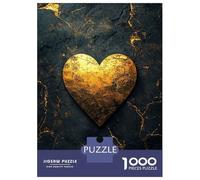 Jigsaw Puzzles 1000 Pieces for Adults Golden Heart on Black Marble Jigsaws for Adults Fun Games Stress Reliever Help The Brain Exercise 38x26cm/1000pcs