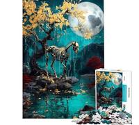 Jigsaw Puzzles 1000 Pieces for Adults Golden Horse Skeleton by Moonlight Jigsaws for Adults Relax Games Home Decoration Deal As Gifts for The Whole Family (Size 38x52cm)
