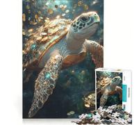 Jigsaw Puzzles 1000 Pieces for Adults Golden Turtle with Coins Underwater, Impossible Game, Challenging To Complete, for Is Ideal As A Gift (38x26cm)