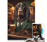 Jigsaw Puzzles 1000 Pieces for Adults Gordon Setter in The Pub, Toy Wall Decor, For Family Fun, Birthday Present,Travel Gifts, (50x75cm)