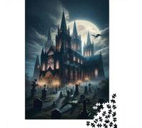 Jigsaw Puzzles 1000 Pieces for Adults Gothic Cathedral Graveyard Scene Jigsaw for Adults Relaxing Games Difficult Challenge for Birthday, Chrismas 38x26cm/1000pcs