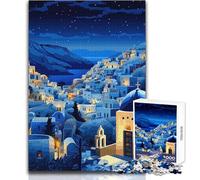 Jigsaw Puzzles 1000 Pieces for Adults Greece Night Village Art Toy Intellectual Game Staycation Kill Time Funny Gift Size 38x26cm