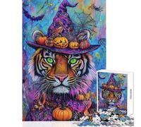 Jigsaw Puzzles 1000 Pieces for Adults Halloween Tiger Magic- Educational Games Improve Memory Anti-Stress Toys Enhance Love between Couples (38X52cm)