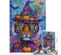Jigsaw Puzzles 1000 Pieces for Adults Halloween Tiger Magic- Educational Games Improve Memory Anti-Stress Toys Enhance Love between Couples (38X26cm)