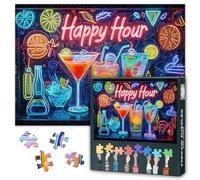 Jigsaw Puzzles 1000 Pieces for Adults Happy Hour Neon Sign Puzzle Colorful Cocktails Puzzle Beginner Friendly Vibrant Decorations Puzzles Home Wall Decor for Living Room(50.5x70.5cm)