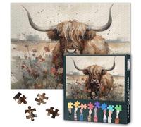 Jigsaw Puzzles 1000 Pieces for Adults, Highland Cattle Puzzle, Highland Cow Adult Jigsaw Puzzles, Intellectual Challenge, Flower 1000 Piece Puzzle Finished Size 50x70cm
