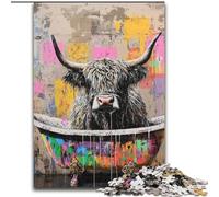 Jigsaw Puzzles 1000 Pieces for Adults Highland Cow in The Bathroom Puzzle Made of cardboard for Birthday Holiday Christmas size 38x26CM