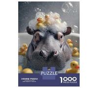 Jigsaw Puzzles 1000 Pieces for Adults Hippo in Bathtub with Rubber Ducks Jigsaw for Adults Family Games A Work of Art Help The Brain Exercise 70x50cm/1000pcs