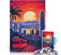 Jigsaw Puzzles 1000 Pieces for Adults Hong Kong Skyline Tram Familienspaß mit vollständig ineinander greifenden, zufällig geformten Teilen52x38cm