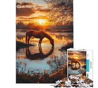 Jigsaw Puzzles 1000 Pieces for Adults Horse at Sunset by Water Toy Intellectual Game Practical Game Pattern Assembly Birthday Gifts (size 38x26cm)