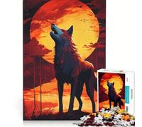 Jigsaw Puzzles 1000 Pieces for Adults Howling Wolf Under A Fiery Moon, Brain Teaser Game, Perfect Decoration, Unique Birthday And Xmas Gifts (38x26cm)