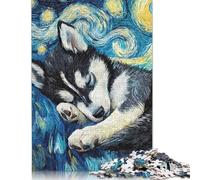 Jigsaw Puzzles 1000 Pieces for Adults Husky Puppy Starry Night Paperboard Puzzles Family Decoration 1000pcs (38x26cm)