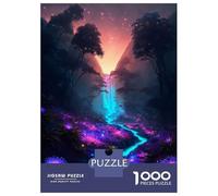 Jigsaw Puzzles 1000 Pieces for Adults Illuminated Forest Cascade Jigsaw for Adults Fun Games Presents for Women Help The Brain Exercise 38x26cm/1000pcs