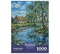 Jigsaw Puzzles 1000 Pieces for Adults Impressionistic Cottage by Pond with Lilies Jigsaw for Adults Family Games A Work of Art Help The Brain Exercise 70x50cm/1000pcs