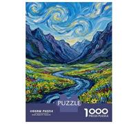 Jigsaw Puzzles 1000 Pieces for Adults Impressionistic Mountain Valley River Painting Jigsaw for Adults Family Games A Work of Art Help The Brain Exercise 52x38cm/1000pcs