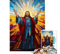 Jigsaw Puzzles 1000 Pieces for Adults Jesus Christ Stained Glass Jigsaw Anti-Stress Toys Precision Cutting Deal As Gifts for The Whole Family (Size 38x26cm)