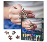 Jigsaw Puzzles 1000 Pieces for Adults Judaism David Key Chain David Star Picture Religious Sacred Symbols Key of Faith Divine Protection Paper Art Brain Training Hobby Decor 27.5x19.7 Inch