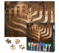 Jigsaw Puzzles 1000 Pieces for Adults Judaism Retro Religious Menorah Jewish Holiday Hanukkah Vintage Illustration Chanukah Decoration Traditional Paper Art Brain Challenge 27.5x19.7 Inch