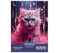 Jigsaw Puzzles 1000 Pieces for Adults Kitty Cat in Pink Liquid Puzzles for Adults Fun Games Improve Memory Deal As Gifts for The Whole Family 52x38cm/1000pcs