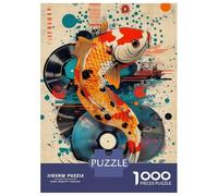 Jigsaw Puzzles 1000 Pieces for Adults Koi Fish & Vinyl Vibrant Koi Fish Pop Art Unique Aquatic Decor Jigsaws for Adults Fun Games Stress Reliever Help The Brain Exercise 70x50cm/1000pcs