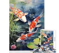Jigsaw Puzzles 1000 Pieces for Adults Koi Fish Watercolor Toy Wall Decor Gifts for Women Men Relaxing Games Artists Collection, Fine Art Size 38x26cm