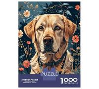 Jigsaw Puzzles 1000 Pieces for Adults Labrador Retriever Portrait with Flowers Puzzle for Adults Hands-on Game Improve Memory Deal As Gifts for The Whole Family 38x26cm/1000pcs