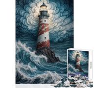 Jigsaw Puzzles 1000 Pieces for Adults Lighthouse in Stormy Seas Educational Games Improve Memory Anti-Stress Toys Enhance Love between Couples (50X75cm)