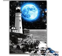 Jigsaw Puzzles 1000 Pieces for Adults Lighthouse Under The Blue Moon Puzzles for Adults 50X75CM Birthday Gift Idea, Challenging Brain Teaser Game