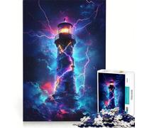 Jigsaw Puzzles 1000 Pieces for Adults Lighthouses Get Struck By Lightning, Impossible Game, Challenging To Complete, for Is Ideal As A Gift 38x26cm