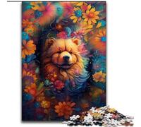 Jigsaw Puzzles 1000 Pieces for Adults Lionhair Dog in The Flowers Made of Wood, for Parents, Lovers, Friends - Age 14+ 50x75cm Birthday Party for Men Women