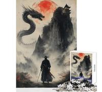 Jigsaw Puzzles 1000 Pieces for Adults Lone Samurai Vs Dragon Educational Toy Great Gifts And Toys Practical Game with Matching Poster And Trivia Sheet Size 38x26cm