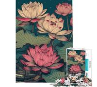 Jigsaw Puzzles 1000 Pieces for Adults Lotus Bloom Painting Adult Jigsaw Relaxing Games Difficult Challenge Stress Reduction Gifts (Size 38x26cm)