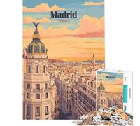 Jigsaw Puzzles 1000 Pieces for Adults Madrid, Spain Cityscape Illustration Relaxing Games Learning Educational Toys Secret Santa Gifts Family Activities (size 50x75cm)
