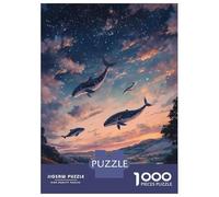 Jigsaw Puzzles 1000 Pieces for Adults Magical Whales Flying Over Landscape at Sunset Puzzles for Adults Family Games Wall Decoration Stress Reduction Gifts 52x38cm/1000pcs