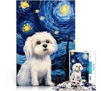 Jigsaw Puzzles 1000 Pieces for Adults Maltese Dog Starry Night Lustige Spiele Heimdekoration Spielzeug75x50cm