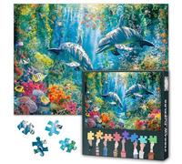Jigsaw Puzzles 1000 Pieces for Adults Marine Life Puzzle Dolphins in the Colorful Ocean Puzzles for Adults Challenging Family Game for Home Bedroom Hallway Decoration Finished Size: 70x50cm