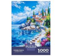 Jigsaw Puzzles 1000 Pieces for Adults Mediterranean Coastal Village Jigsaw for Adults Fun Games Presents for Women Help The Brain Exercise 52x38cm/1000pcs