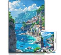 Jigsaw Puzzles 1000 Pieces for Adults Mediterranean Pixel Art Beautiful Design Game Difficult Challenge Great Gift Size 38x26cm