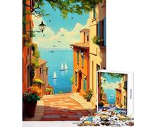 Jigsaw Puzzles 1000 Pieces for Adults Mediterranean Street View Educational Toy Gift For Birthdays Relaxing Games Artists Collection, Fine Art Size 38x26cm