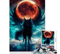 Jigsaw Puzzles 1000 Pieces for Adults Misty Bloodmoon Kitsune Toy Wall Decor Gifts for Women Men Relaxing Games Artists Collection, Fine Art Size 38x52cm