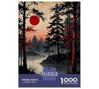 Jigsaw Puzzles 1000 Pieces for Adults Misty Red Moon Adult Jigsaw Relax Games Difficult Challenge Help The Brain Exercise 70x50cm/1000pcs